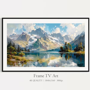 Berge Seeblick | Wildtiere Sommerlandschaft Samsung Rahmen TV Kunst, Digital Download Ölgemälde, Berge Landschaftskunst, Gebirgskette Nevada