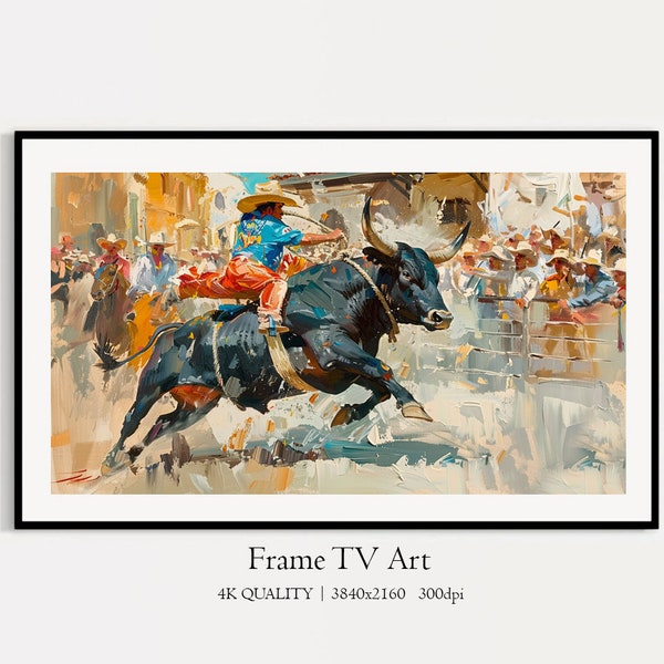 Bullfighting Show Samsung Frame TV Art, Digital Download, Bull & Toreador in Area, Oil Painting TV Art, Angry Bull, Bullfighting Bullfighter