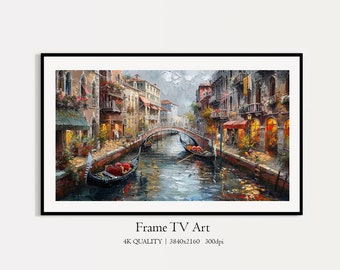 Vintage Romantic Venice Art for Samsung Frame TV, Venice Frame TV Art, Venice Bridge Digital Instant Download Oil Painting JPG, Canals View