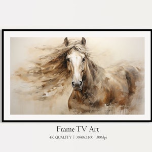 Farmhouse Vintage Collection Horse Frame TV Art, Steed Art TV Digital Download Oil Painting, Summer Muted Colors Horse Galoop Frame TV Art