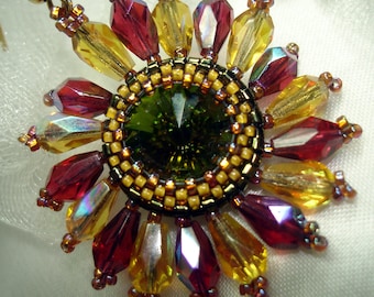 TUTORIAL for Crystal and Seed Bead Autumn Flower Earrings or Pendant