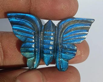 Blue Labradorite Butterfly Carving | Hand-Carved Gemstone Decor