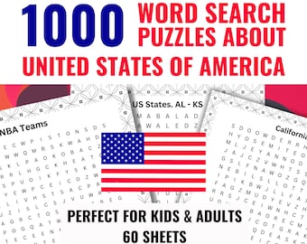 USA Word Search Puzzle: 60 Printable Activity Sheets (PDF)