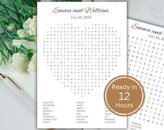 Custom Wedding Word Search Puzzle: Printable Heart Design (Digital Download)