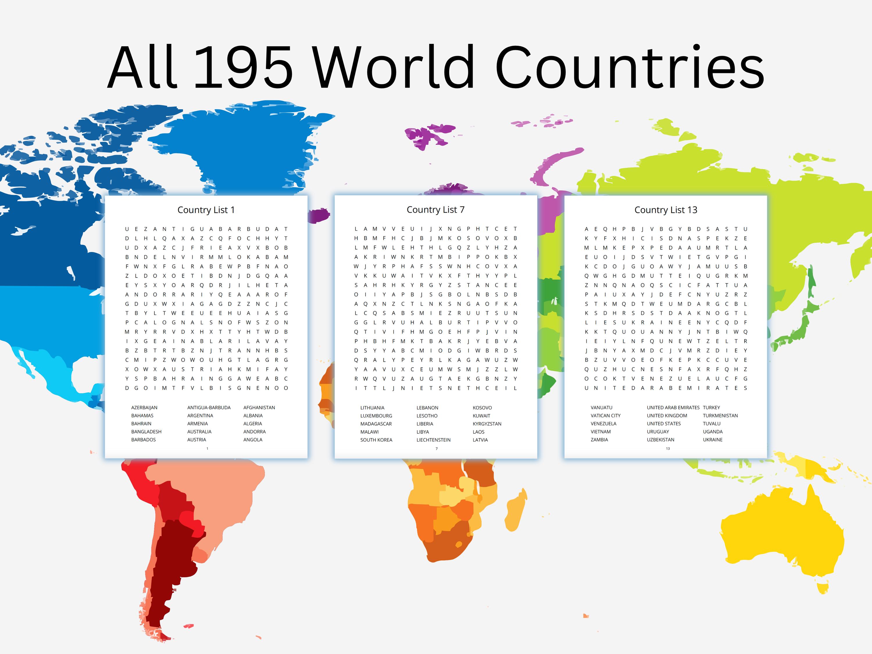 World Country Names Word Search Puzzle: Geography Activity (printable ...