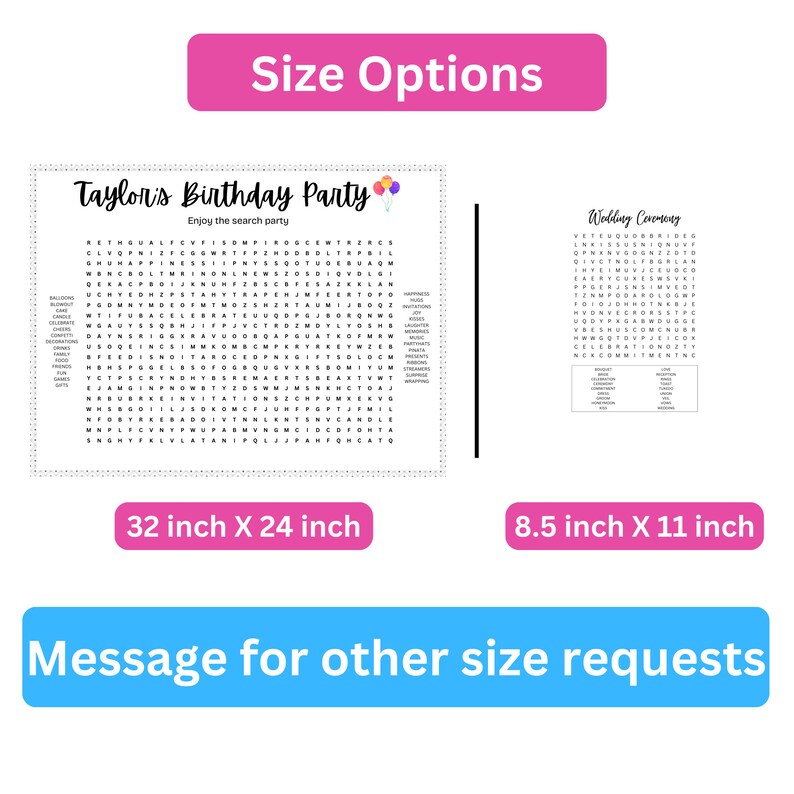 Personalized Custom Giant Word Search Printable Poster. Birthday Party ...