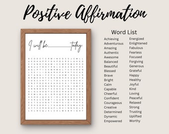 Positive Affirmation Word Puzzle Art Print: Inspirational Decor