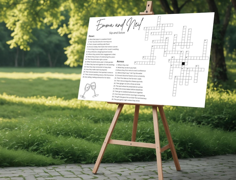 Custom Crossword Puzzle for Wedding Reception Games. Giant Crossword Puzzle Poster Foam Board for Wedding Activity
