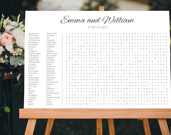 Póster personalizable de sopa de letras para bodas: Juego para reuniones familiares