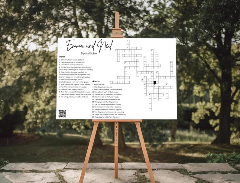 Custom Crossword Puzzle for Wedding Reception Games. Giant Crossword Puzzle Poster Foam Board for Wedding Activity