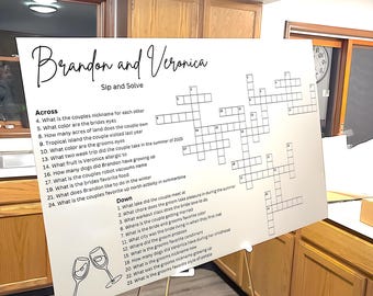 Crucigrama personalizado para bodas: Juego gigante para la recepción, actividad para resolver con una bebida (póster o cartón pluma).