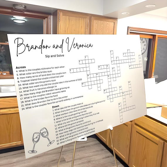 Custom Wedding Crossword Puzzle: Giant Reception Game, Sip Solve Activity (Poster or Foam Board)
