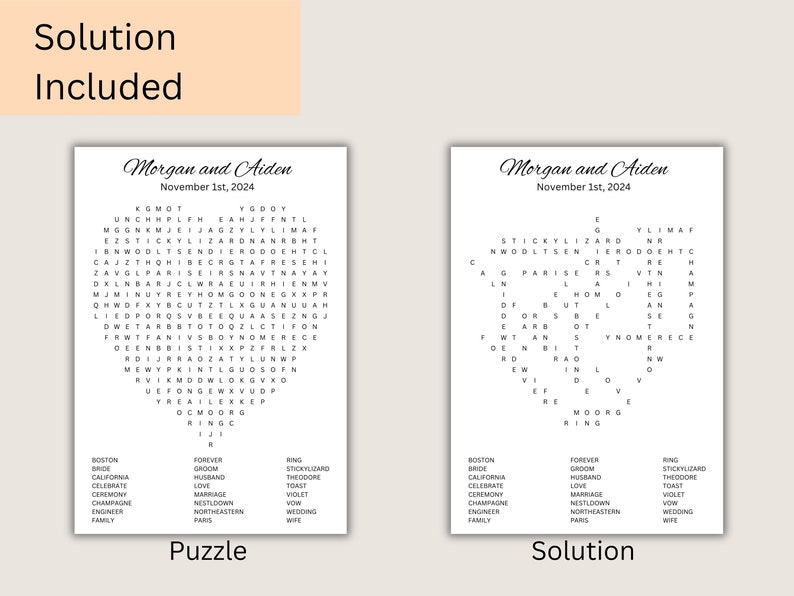 Printable Custom Wedding Word Search. Wedding Activity. Small Word ...