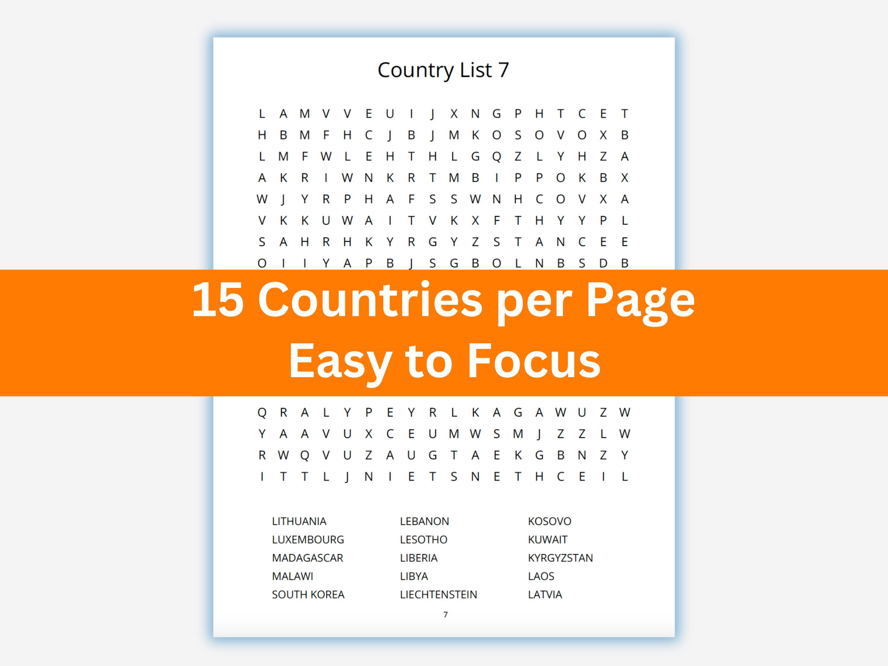 World Country Names Word Search Puzzle: Geography Activity (printable ...