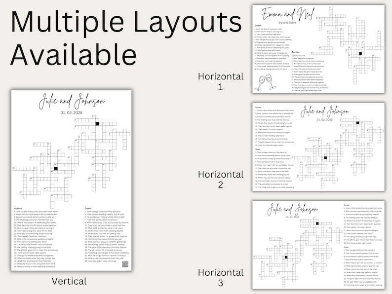 Custom Crossword Puzzle for Wedding Reception Games. Giant Crossword Puzzle Poster Foam Board for Wedding Activity