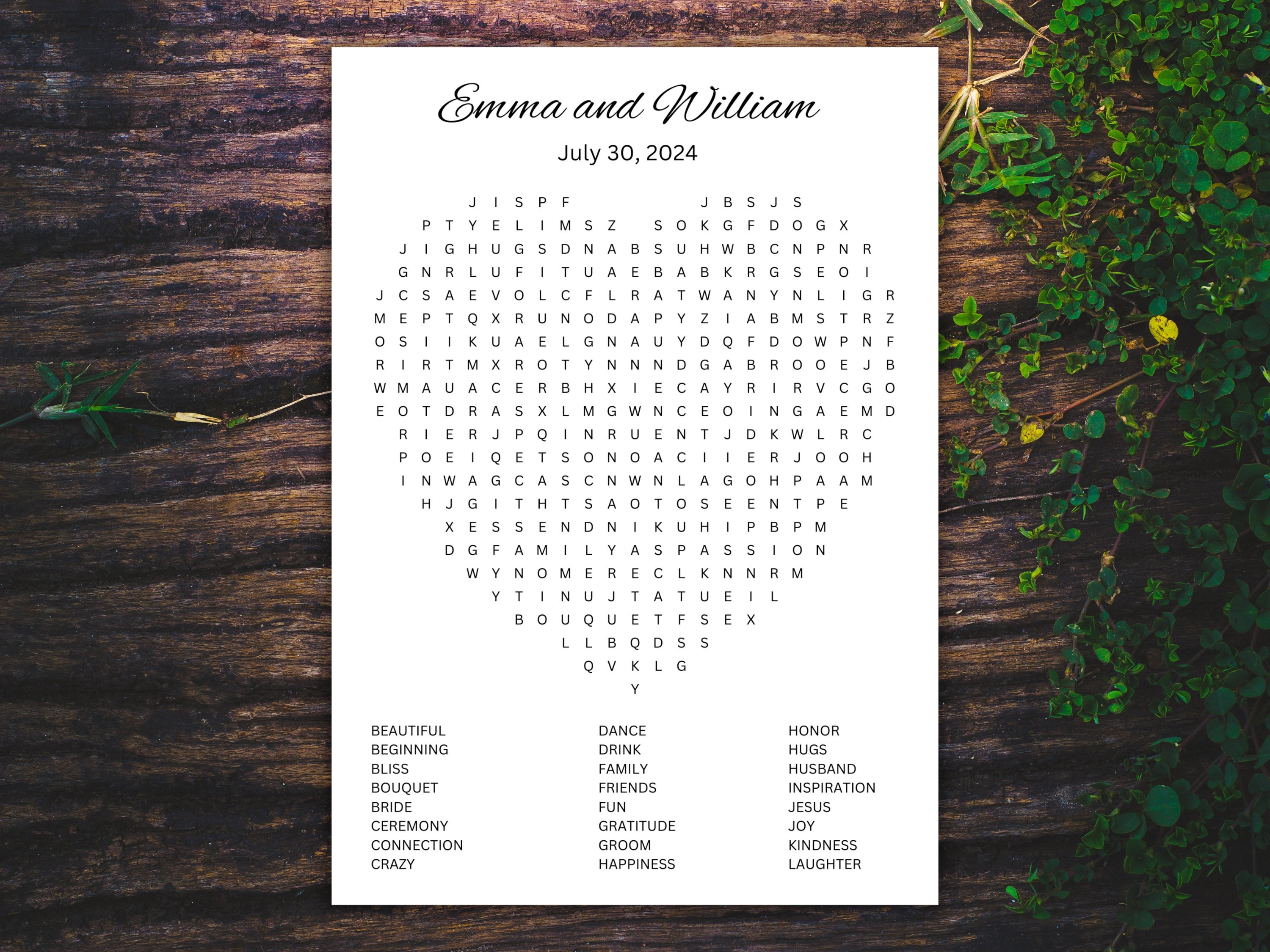 Printable Custom Wedding Word Search. Wedding Activity. Small Word ...