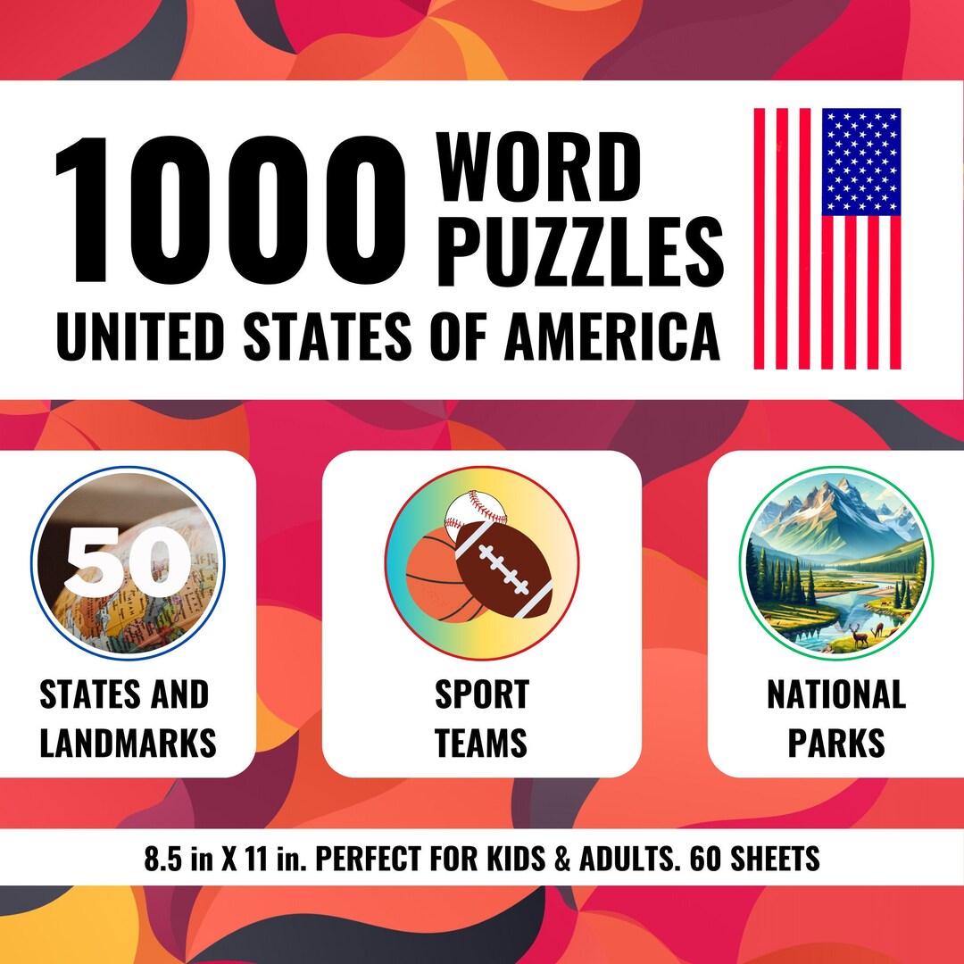 Word Search Puzzle. Printable Games. Kid Teen Adult Fun Activities. USA ...