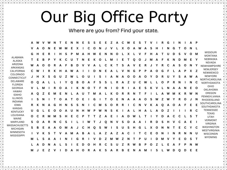 Personalized Custom Giant Word Search Printable Poster. Birthday Party ...