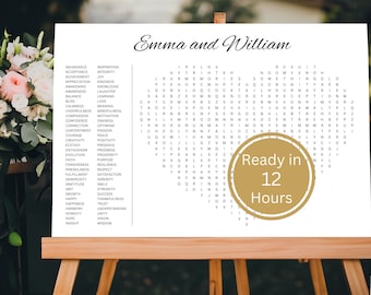Custom Wedding Word Search Poster: Heart Shaped, Dry Erase Option