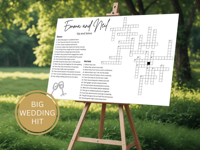 Custom Crossword Puzzle for Wedding Reception Games. Giant Crossword Puzzle Poster Foam Board for Wedding Activity