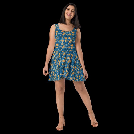 90s celestial dress Blue Inspired Print Skater (Made to Order) celestial outfit ideas