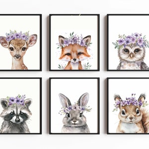 Floral Woodland Baby Animals Nursery Wall Art, Printable Wall Decor, DIGITAL DOWNLOAD