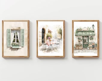 Set di stampe ad acquerello di un caffè francese: arte da bistrot parigino (download digitale)