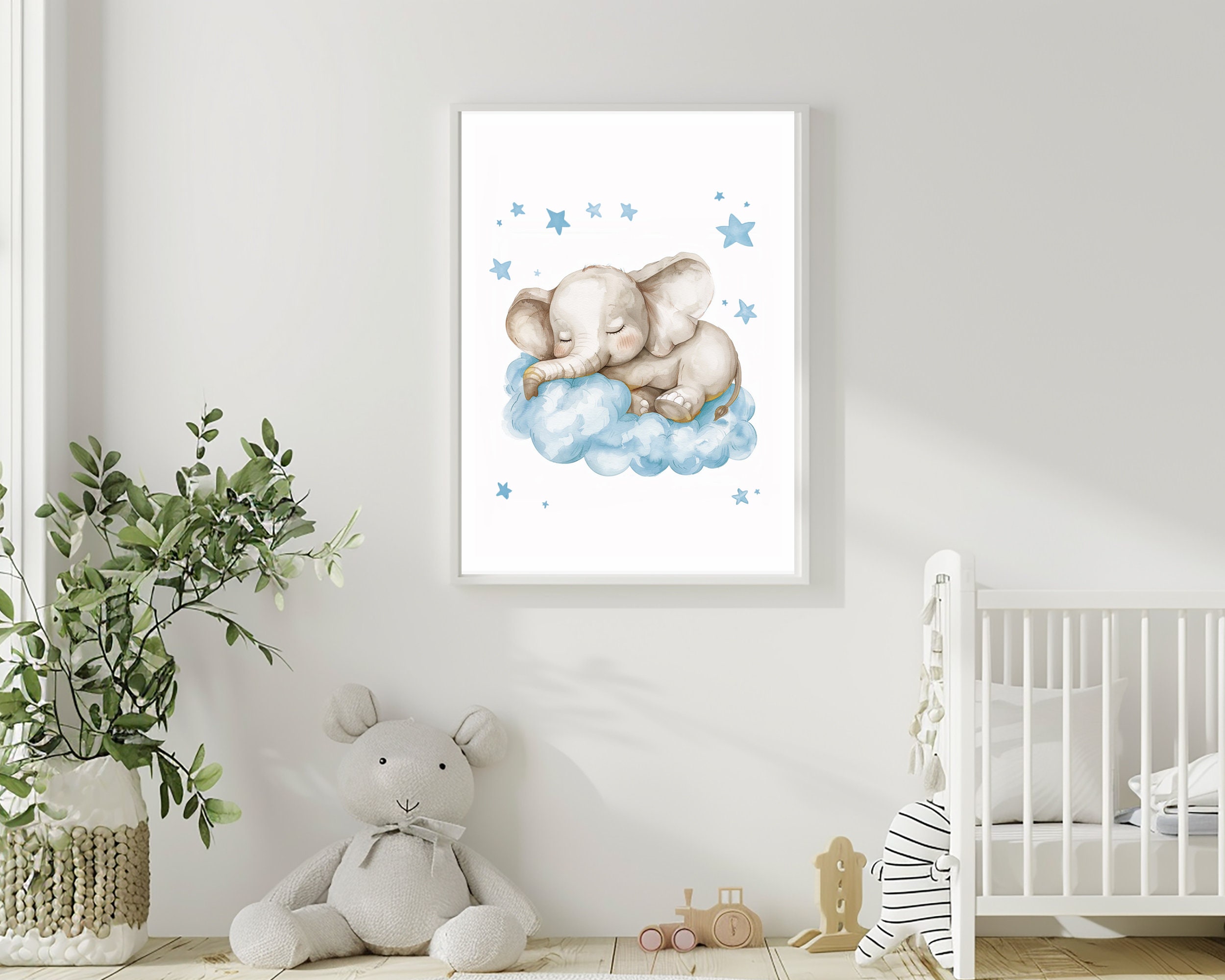 Sleeping Elephant Nursery Wall Art, Baby Boy Room, Printable Wall Decor ...