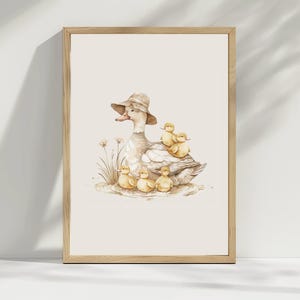 Vintage Duck Nursery Wall Art, Neutral Colors, Printable Art Print, Watercolor Duck and Ducklings, DIGITAL DOWNLOAD