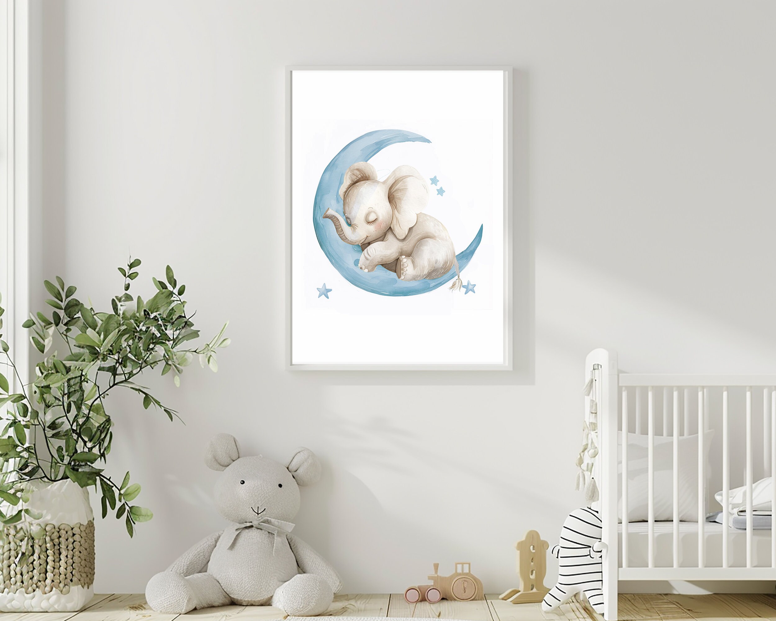 Sleeping Elephant Nursery Wall Art, Baby Boy Room, Printable Wall Decor ...