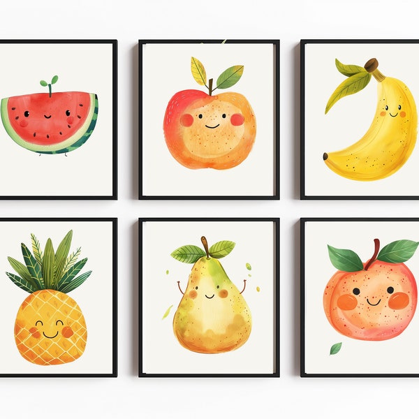 Cute Fruits Nursery Wall Art, Printable Wall Decor, DIGITAL DOWNLOAD