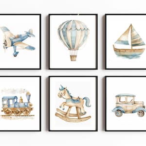 Vintage jongensspeelgoed kunst aan de muur kinderkamer, babykamer, afdrukbaar wanddecor, digitale DOWNLOAD