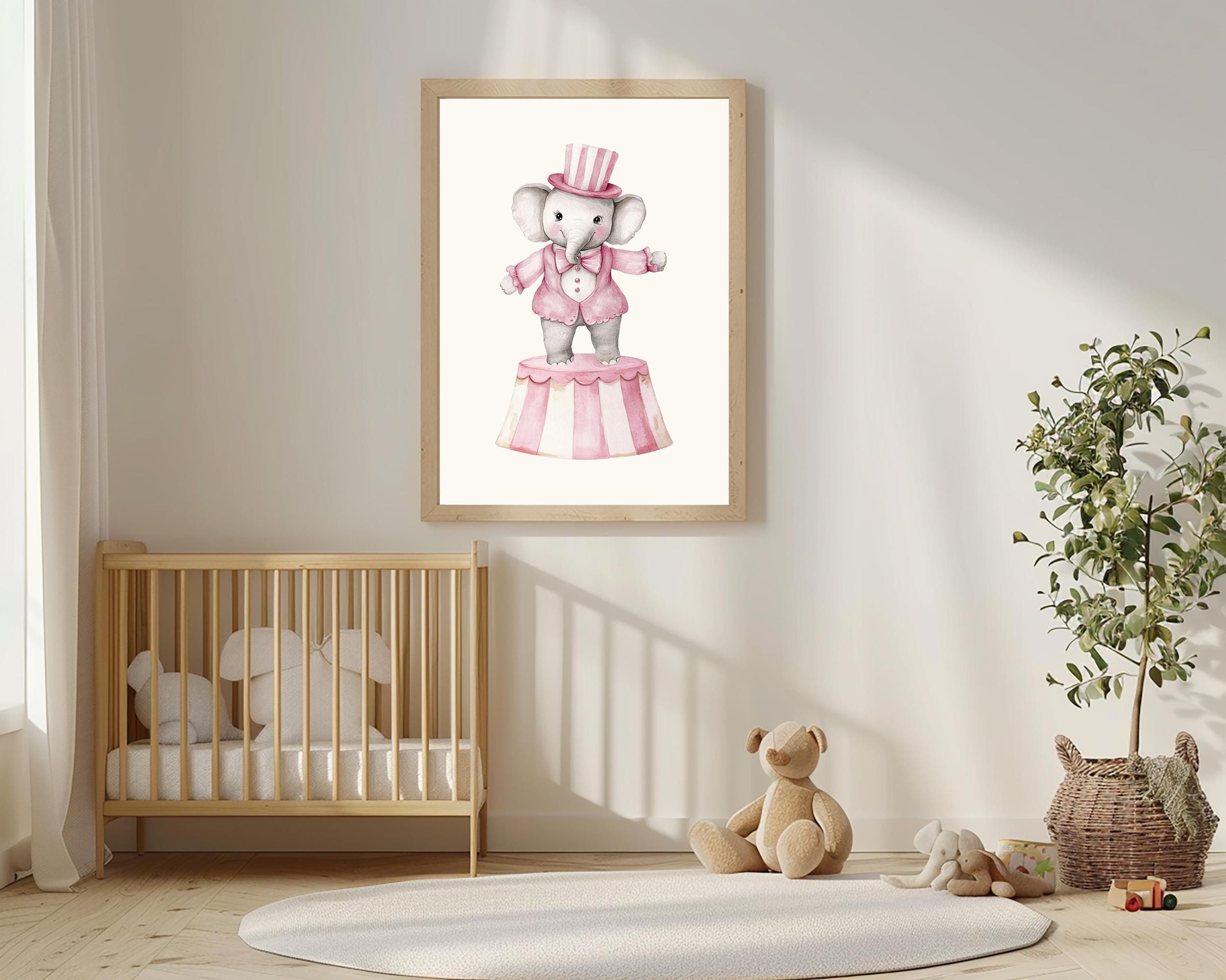 Pink Circus Nursery Wall Art, Watercolor Circus Animals, Printable Art ...