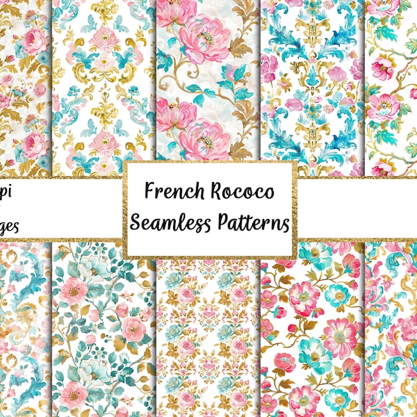 Watercolor French Rococo Seamless Patterns