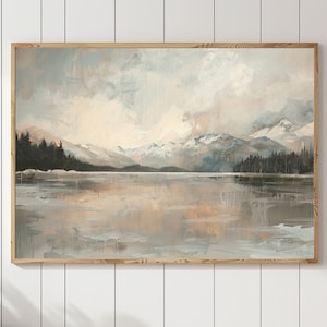 Frozen lake wall art, Printable oil painting, DIGITAL DOWNLOAD