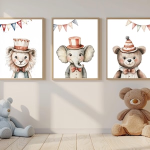 Circus Animals Nursery Wall Art, Watercolor Circus Illustration, Printable Art Prints, Vintage Circus, Baby Room Decor, DIGITAL DOWNLOAD