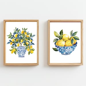 Akvarell citrontryck: Chinoiserie köksväggkonst (digital nedladdning)