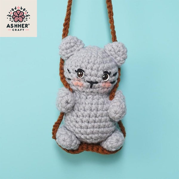 Swinging Whiskers: Crochet Gray Cat Car Hanging