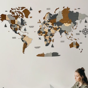 3D Wooden World Map Wall Art: Home, Kitchen, Office Decor