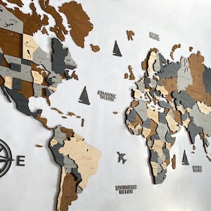 3D Wooden World Map Wall Art: Rustic Home Office Decor