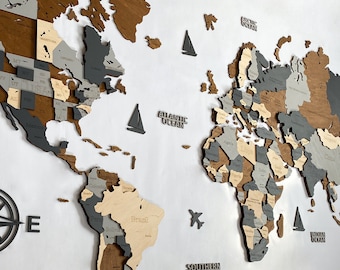 3D Wooden World Map Wall Art: Rustic Home Office Decor