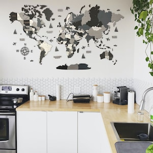 Carte du monde 3D en bois, grande variété de couleurs, décoration murale, cadeau pour toutes les occasions, carte de voyage à épingles, décoration de maison et de bureau