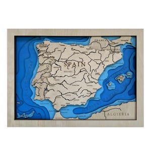 3D Wooden Map of Spain Wall Art | Spain Wooden Map | Rustic Home Decor | Handmade Wooden Wall Map | Spain Travel Gift