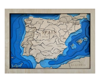 Carte d'Espagne en bois 3D : décoration d'intérieur rustique