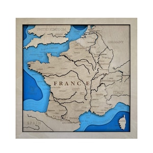 Art mural carte de France 3D en bois | Carte en bois de France | Décoration d'intérieur rustique | Carte murale en bois faite main | Cadeau voyage en France
