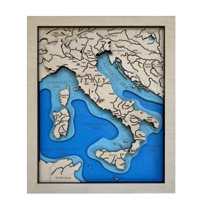 3D houten kaart van Italië muurkunst | Houten kaart van Italië | Rustiek huisdecor | Handgemaakte houten muurkaart | Reiscadeau Italië