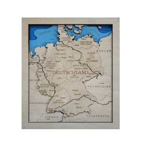 Mapa de madera 3D de Alemania para pared / Mapa de madera de Deuchland / Decoración rústica para el hogar / Mapa de pared de madera hecho a mano / Regalo de viaje a Alemania