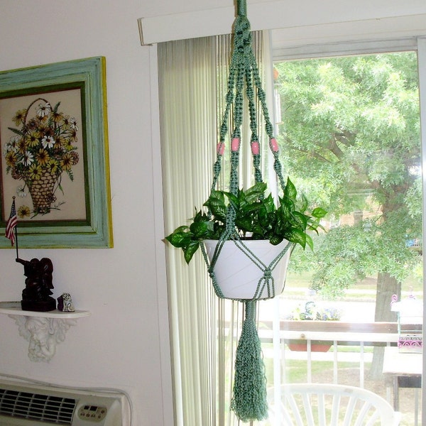 Macrame Plant Hanger Sage Green  34'' long