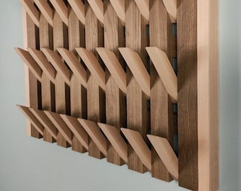 Rastrelliera multilegno (24 ganci), Rastrelliera per pianoforte a 3 livelli, Supporto in legno montato a parete, Appendiabiti a parete, Ganci ribaltabili, Appendiabiti