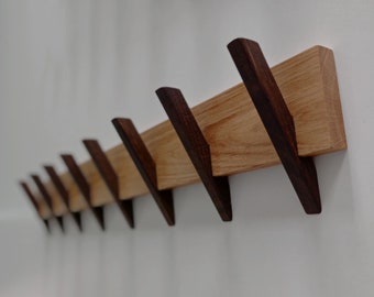 Perchero de madera con 4-8 ganchos ahumados/ Perchero de roble moderno/ Perchero de roble/ Perchero para ropa/ Perchero/ Perchero de pared/ Madera natural hecho a mano